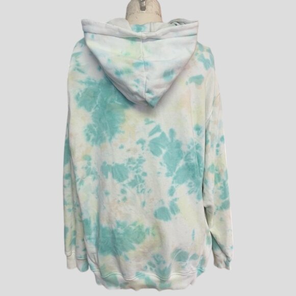 Aerie Tie-Dye White Hoodie Green/Yellow Accents Oversized Distressed Size L - Picture 2 of 15